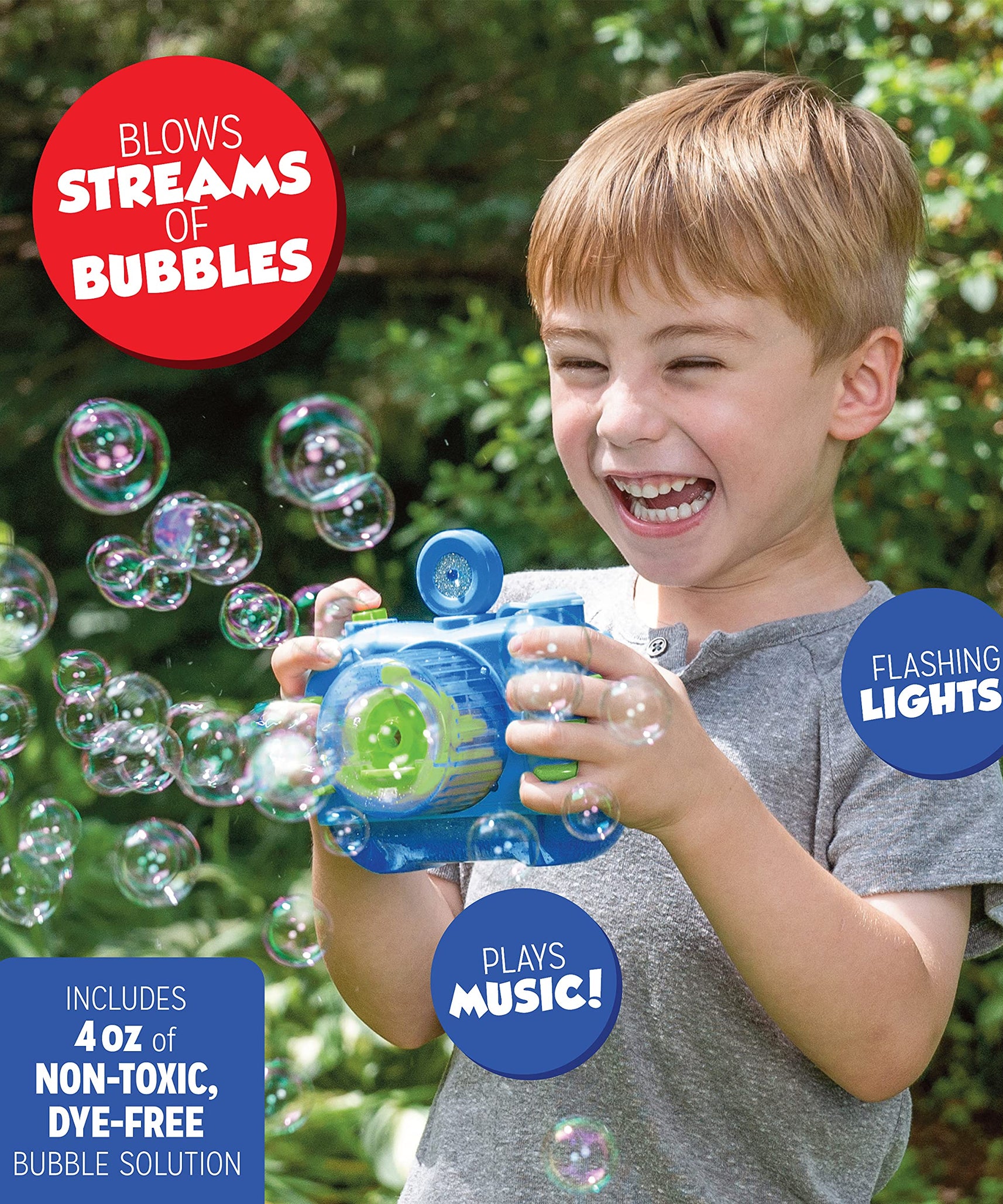 Fubbles No Spill Bubble Camera Toy, 118ml Bubble Solution Included, Automatic Bubble Camera for Kids, Non Spill Bubble Maker with Lights and Sound, Pretend Play Bubble Toy, Battery Operated, Outdoor Bubble Fun, Ages 3 Plus