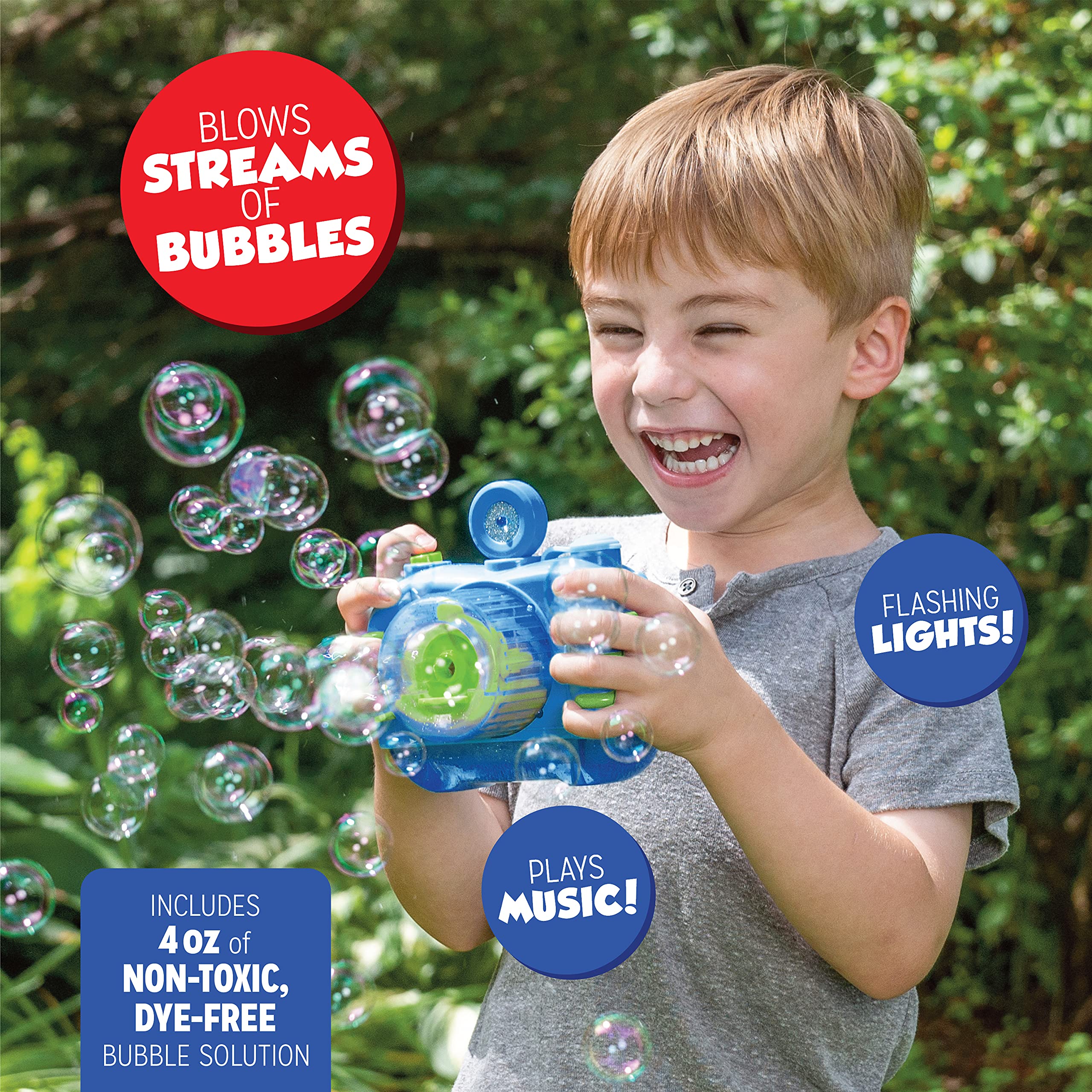Fubbles No Spill Bubble Camera Toy, 118ml Bubble Solution Included, Automatic Bubble Camera for Kids, Non Spill Bubble Maker with Lights and Sound, Pretend Play Bubble Toy, Battery Operated, Outdoor Bubble Fun, Ages 3 Plus