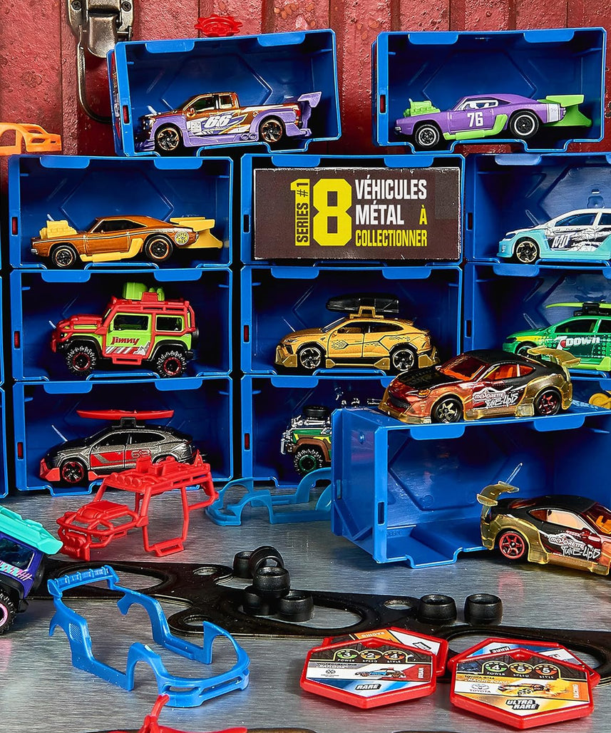 Majorette Tune Ups Series 1 – 4-Piece Metal Car Surprise Pack with 28 Tuning Accessories, Collectible Cars with Freewheel, Suspension, and Opening Parts, Ages 5+