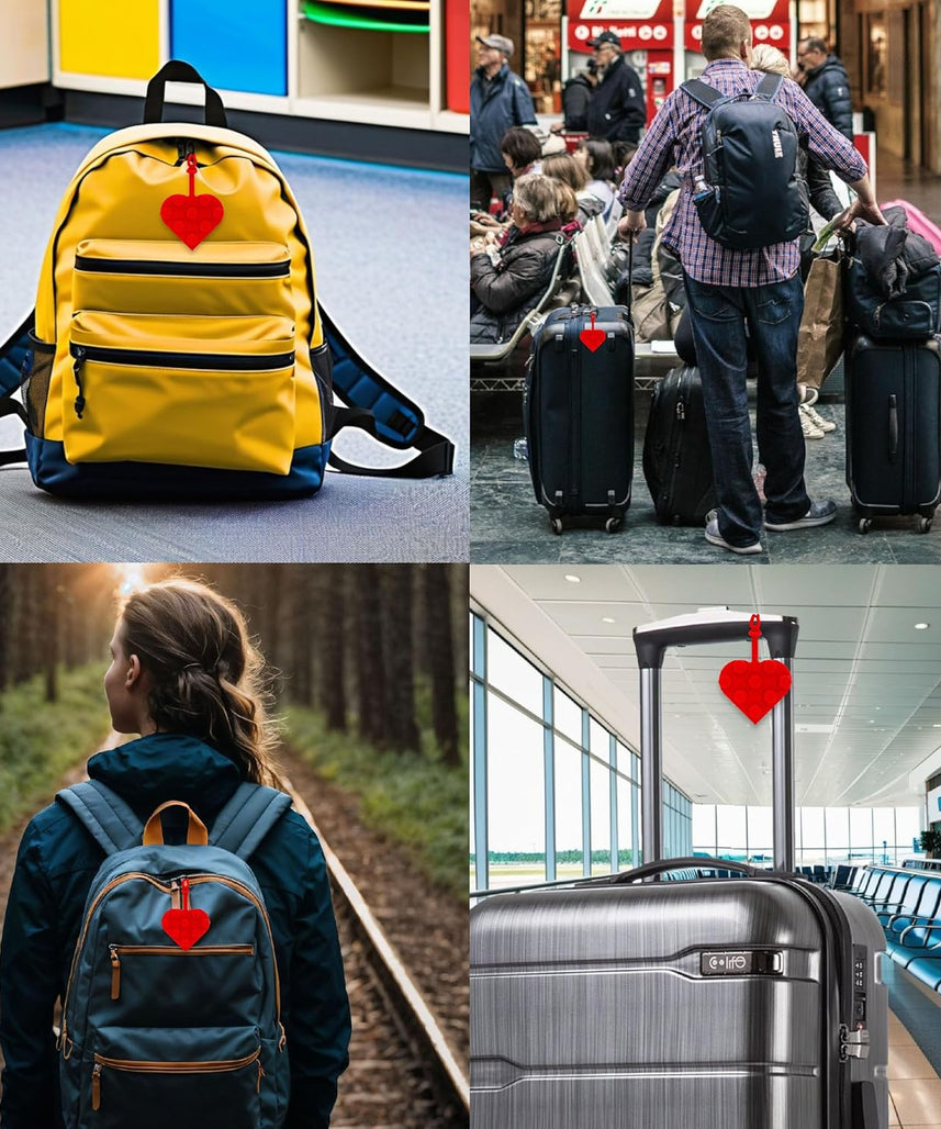 Lego 3x3 Heart Silicone Bag Tag - Red (53658), Silicone, Luggage tag for Travel, Vacation, Cruise, School Backpack Charm