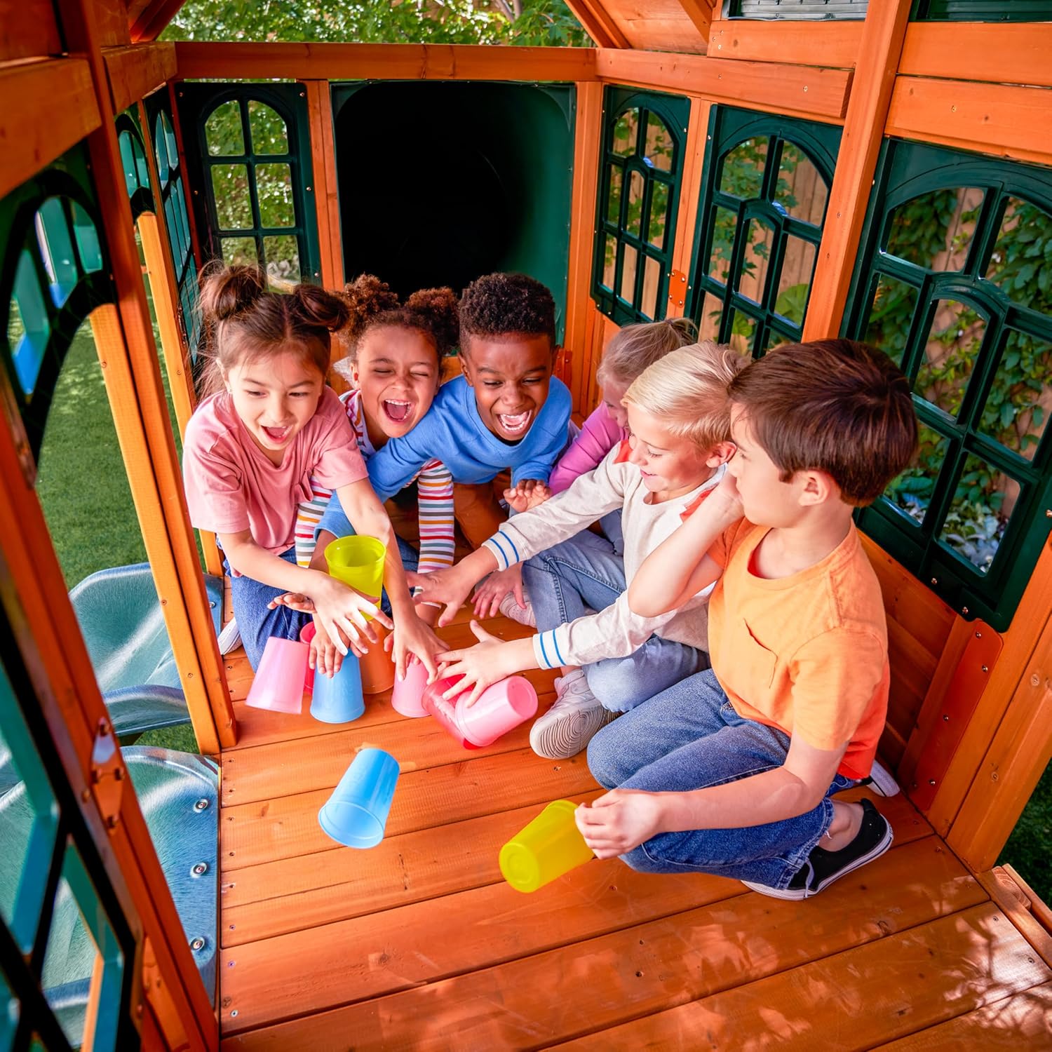 KidKraft Falcon Ridge Wooden Swing Set / Playset – Outdoor Playhouse with Slides, Swings, Rock Wall, Clubhouse, and Deluxe Kitchen for Kids Age 3-10 Years