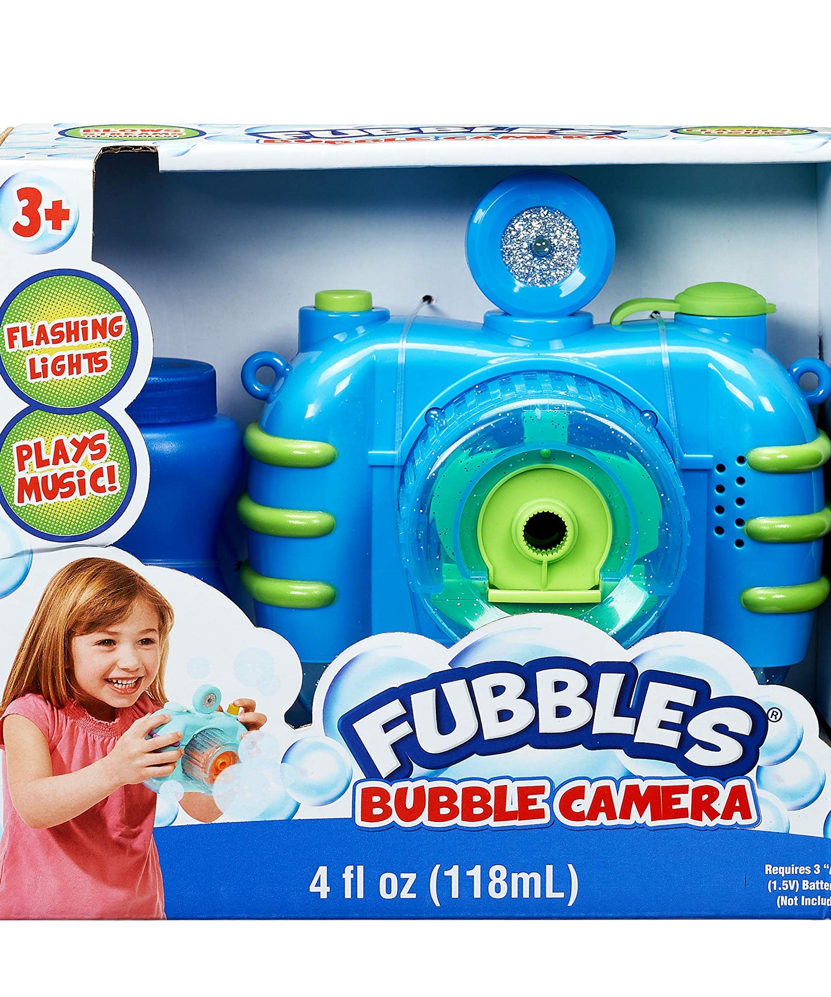 Fubbles No Spill Bubble Camera Toy, 118ml Bubble Solution Included, Automatic Bubble Camera for Kids, Non Spill Bubble Maker with Lights and Sound, Pretend Play Bubble Toy, Battery Operated, Outdoor Bubble Fun, Ages 3 Plus