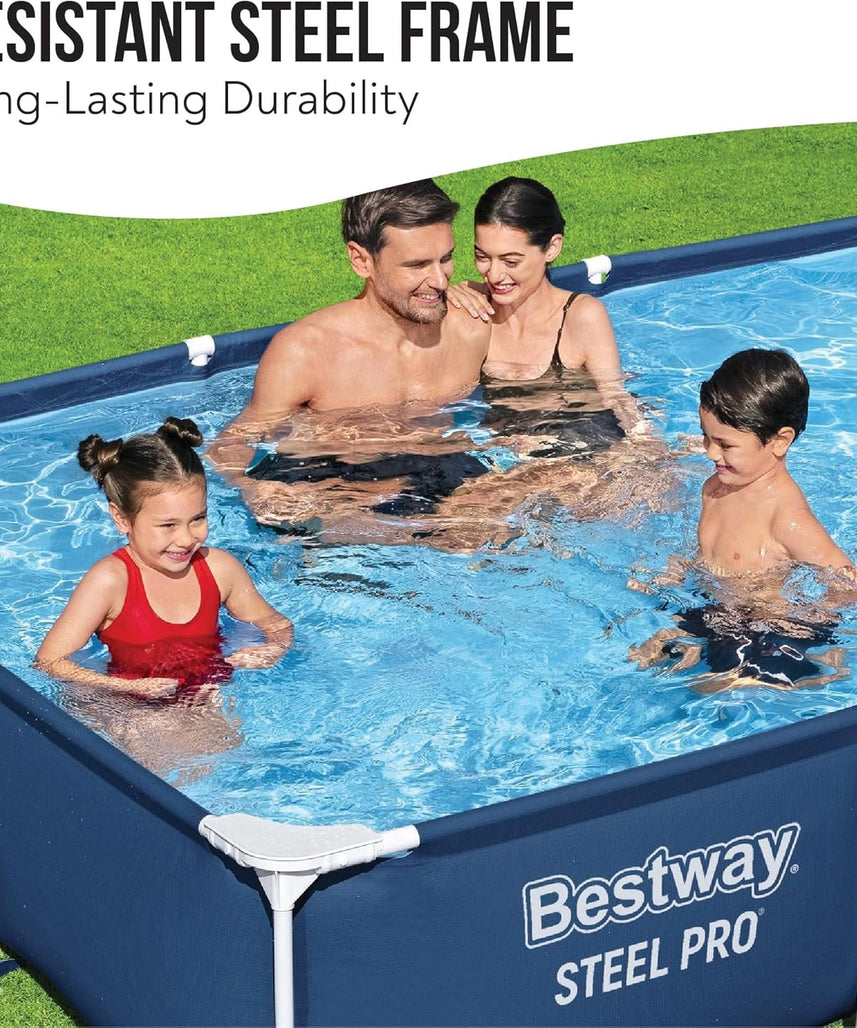 Bestway Steel Pro Rectangular Above Ground Swimming Pool 3m x 2m x 66cm/9'10" x 6'7", Frame Pools, Corrosion-resistant Steel Frame, Sturdy & Durable