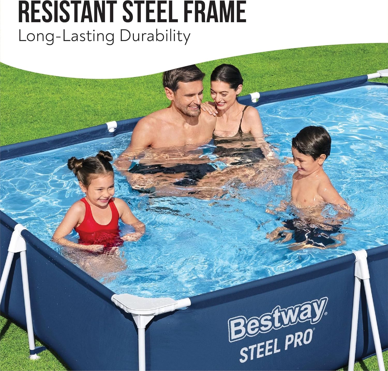 Bestway Steel Pro Rectangular Above Ground Swimming Pool 3m x 2m x 66cm/9'10" x 6'7", Frame Pools, Corrosion-resistant Steel Frame, Sturdy & Durable