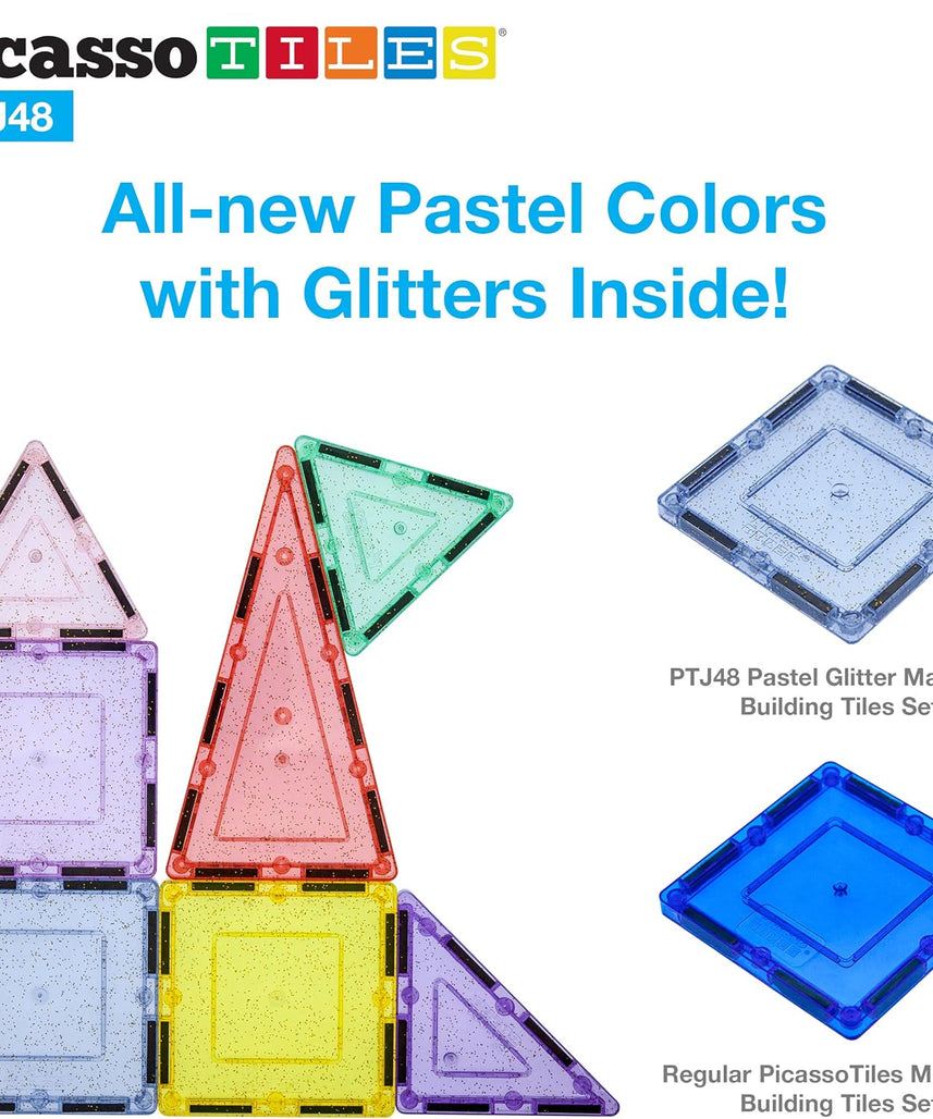 PicassoTiles 48-Piece Magnetic Blocks – Reflective Leaf Flakes, STEM Learning Construction Toy, Ages 3+
