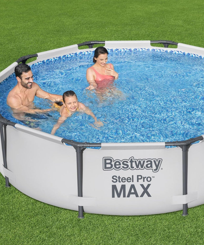 Bestway Steel Pro Max | Round Frame Swimming Pool with Filter Pump, Above Ground Frame Pools, Grey, 10’