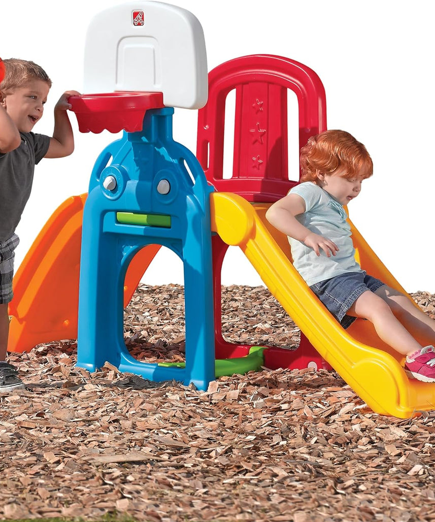 Step2 Game Time Sports Climber, Outdoor Playset with Slide Basketball Hoop and Soccer Goal, Active Fun Toy for Kids Boys and Girls Age 2 to 6, Durable Plastic Multicolor Backyard Activity Center