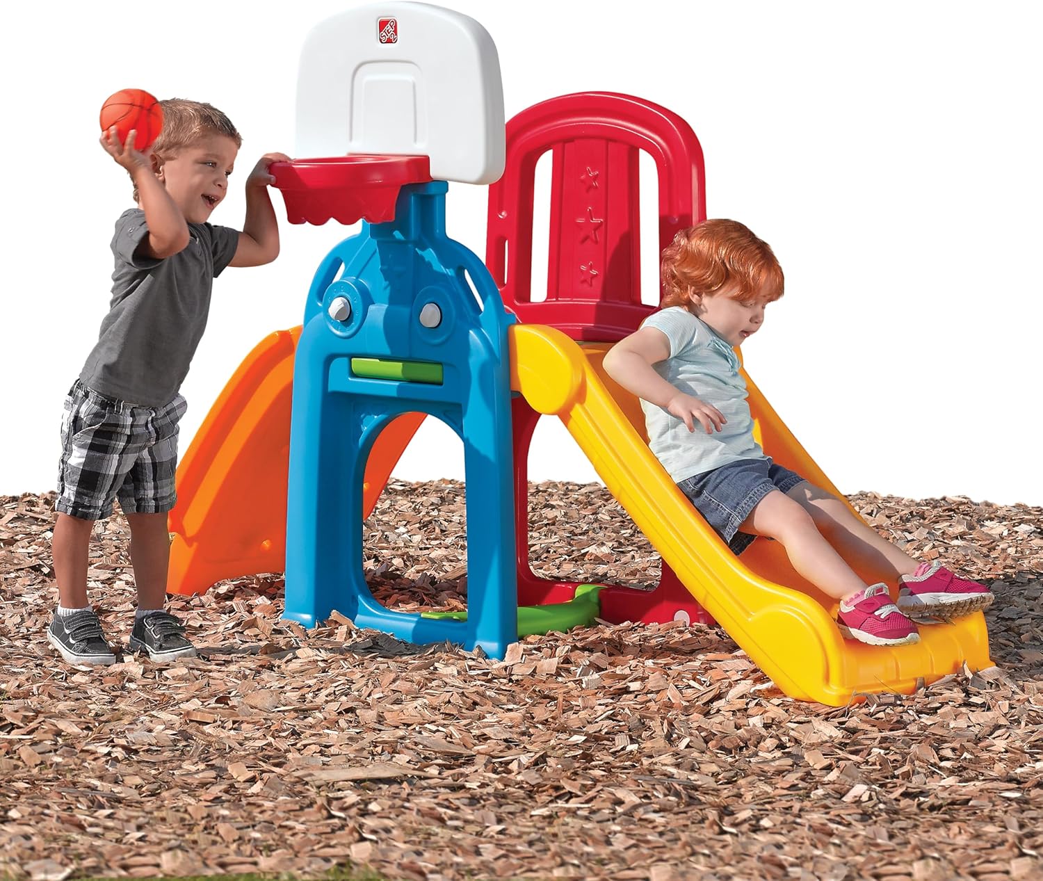 Step2 Game Time Sports Climber, Outdoor Playset with Slide Basketball Hoop and Soccer Goal, Active Fun Toy for Kids Boys and Girls Age 2 to 6, Durable Plastic Multicolor Backyard Activity Center
