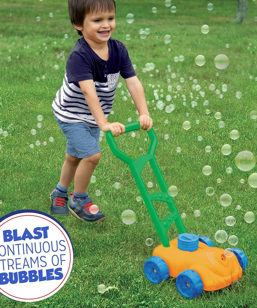 Little Kids Fubbles No Spill Bubble Lawn Mower, Automatic Bubble Blower Machine, Toddler Outdoor Bubble Toy, Includes 4oz Non Toxic Solution, Continuous Bubble Play, Soft Grip Handle, Pretend Play Lawn Mower for Boys and Girls, Ages 3 Plus
