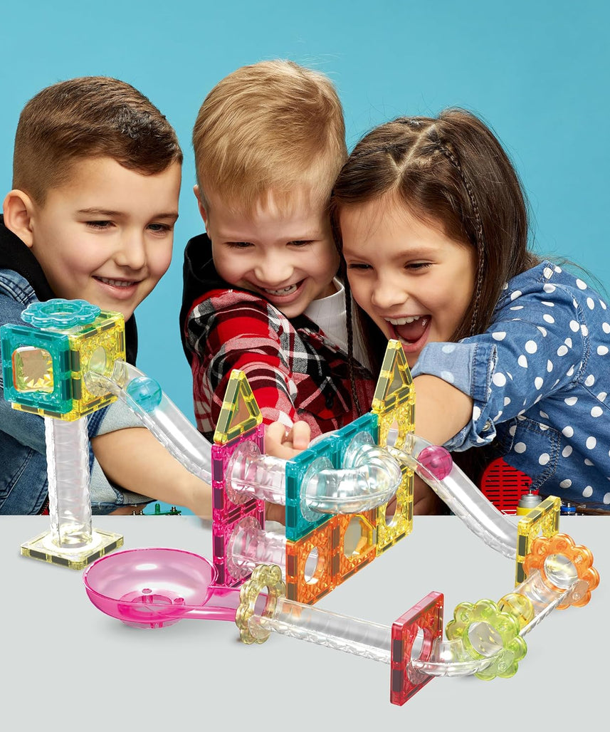 PicassoTiles Magnet Tiles Building Block Travel Size Magnetic Marble Run Construction Toy Set Mini Diamond Marble RaceTrack 45 pc Building Blocks Playset Education STEM Learning Kit Boy Girl 3+ PTMG45