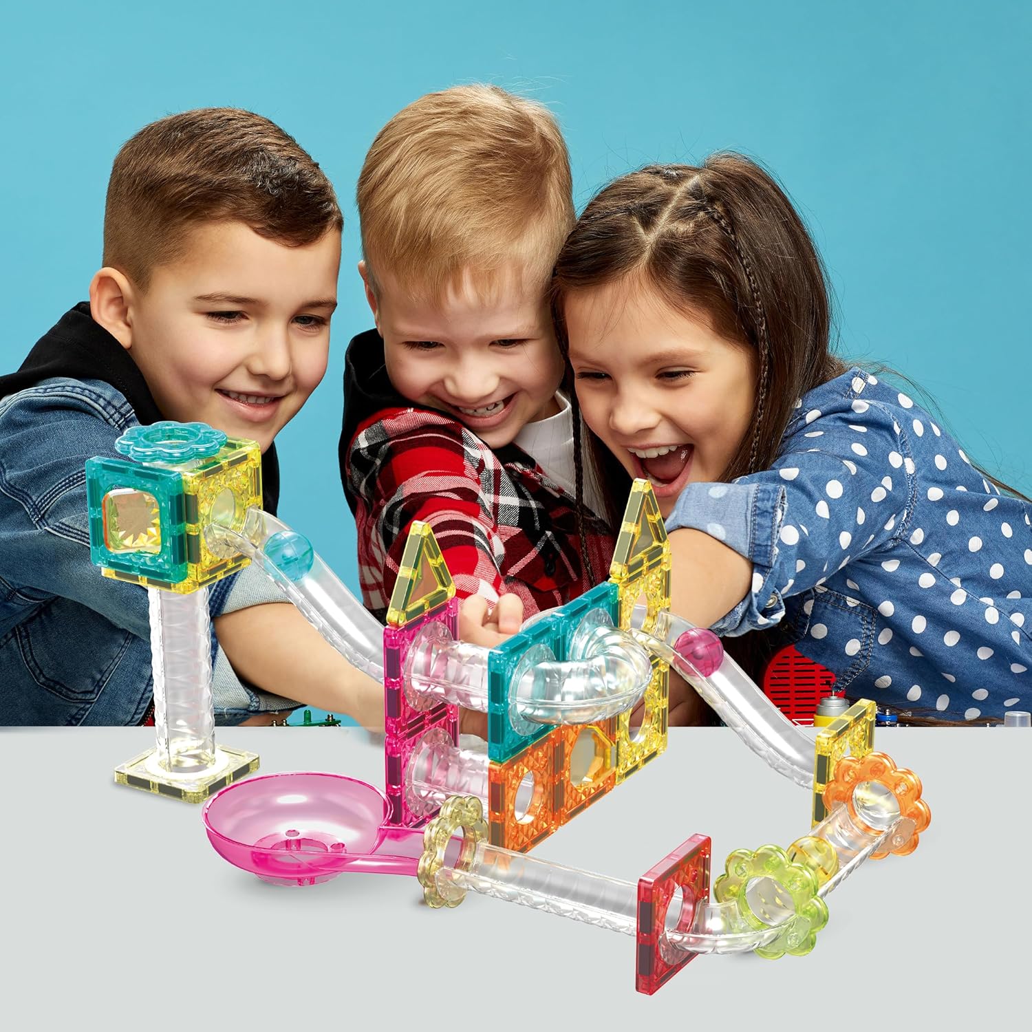 PicassoTiles Magnet Tiles Building Block Travel Size Magnetic Marble Run Construction Toy Set Mini Diamond Marble RaceTrack 45 pc Building Blocks Playset Education STEM Learning Kit Boy Girl 3+ PTMG45