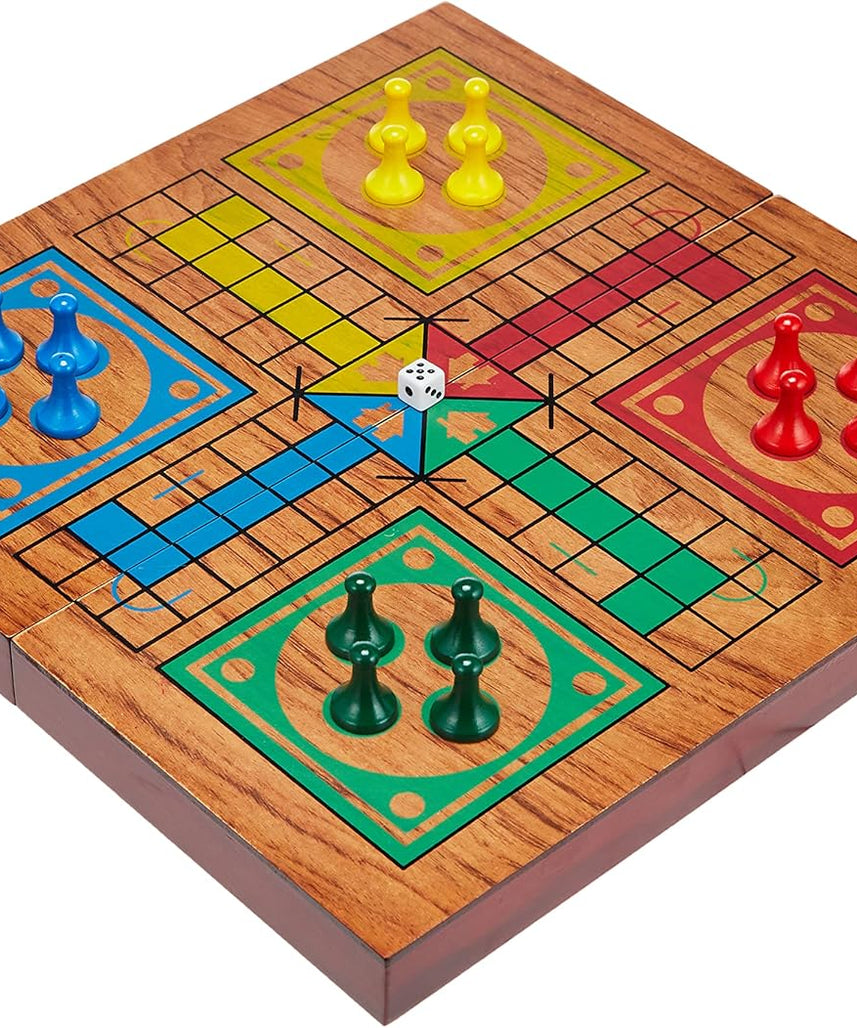 Ambassador Little Wooden Horses Board Game, 16 Colored Playing Pieces, 1 Dice, Folding Wood Board with Magnetic Closure, 29.5cm x 29.5cm, Kids 6 Years+