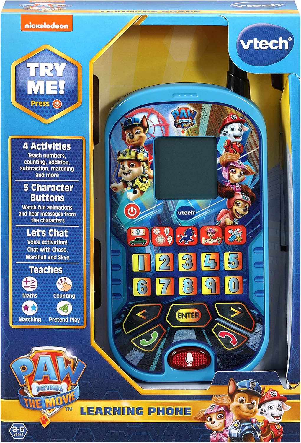 VTech PAW Patrol The Movie Learning Phone, Interactive Educational Toy, Blue, Kids 3–6 Years