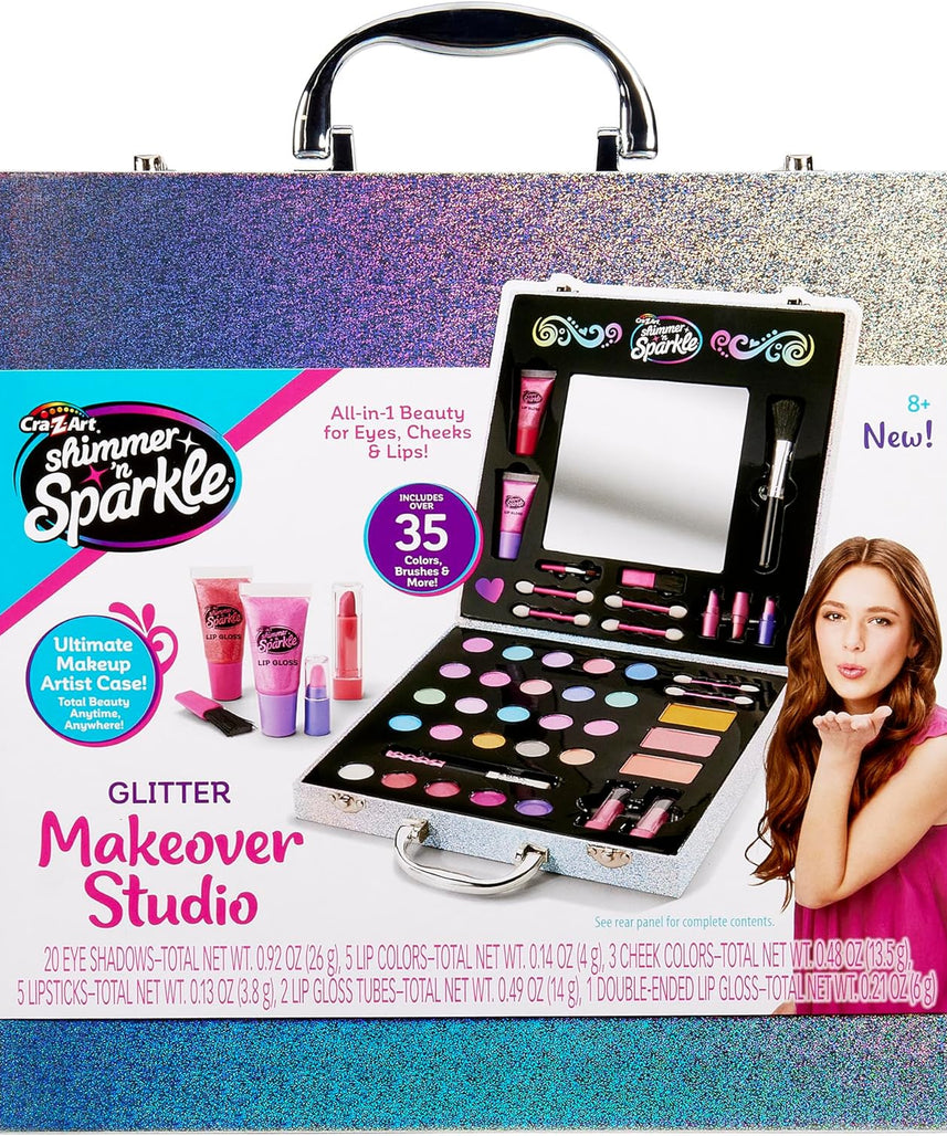 Cra-Z-Art Shimmer and Sparkle Shimmer 'n Sparkle Glitter Makeover Studio Beauty Kit â€“ All-in-One for Eye, Cheeks and Lips Ages 8 Up