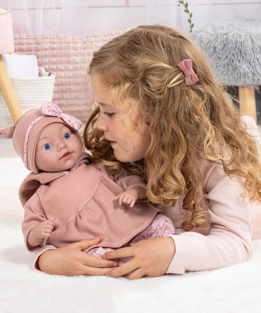 Bayer Design 93827AO Reborn Baby Doll 38 cm Realistic Lifelike with Bottle Dummy Blanket Pillow Teddy Gift for Girls and Boys