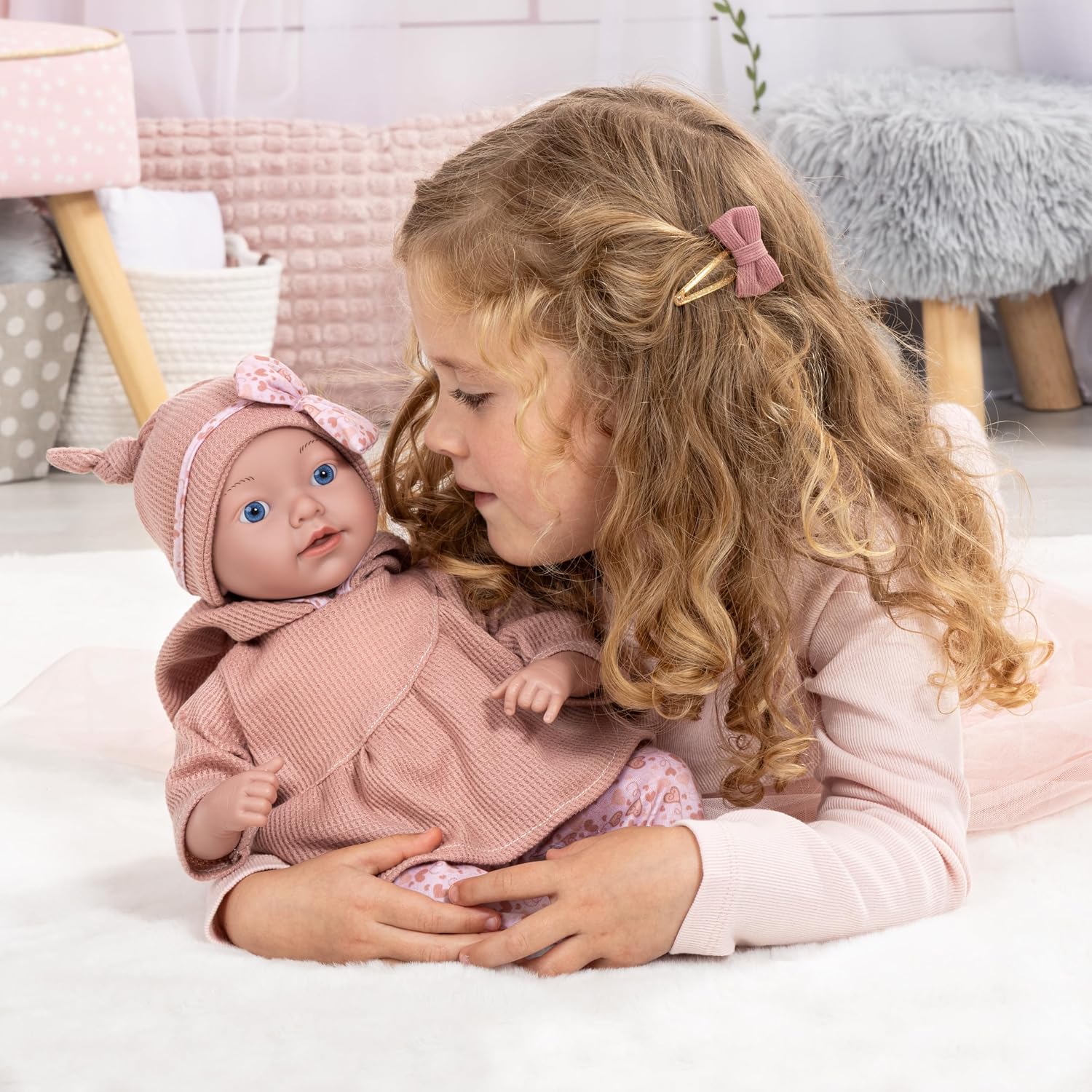Bayer Design 93827AO Reborn Baby Doll 38 cm Realistic Lifelike with Bottle Dummy Blanket Pillow Teddy Gift for Girls and Boys