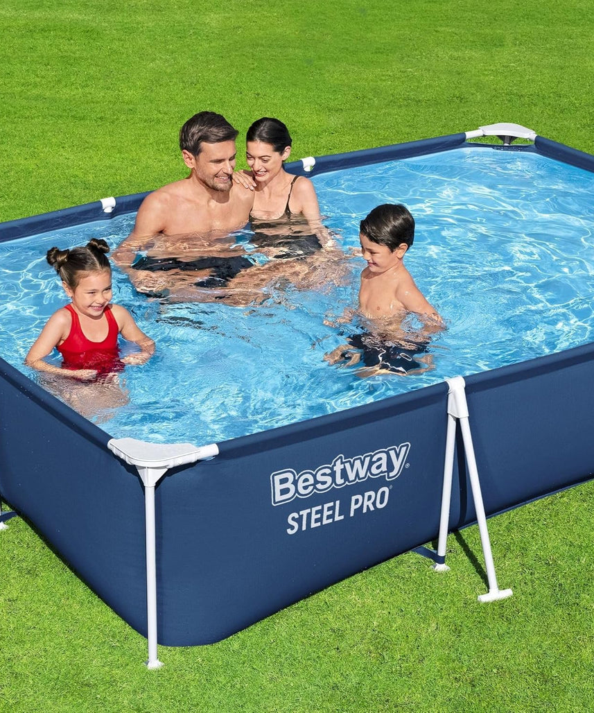 Bestway Steel Pro Rectangular Above Ground Swimming Pool 3m x 2m x 66cm/9'10" x 6'7", Frame Pools, Corrosion-resistant Steel Frame, Sturdy & Durable