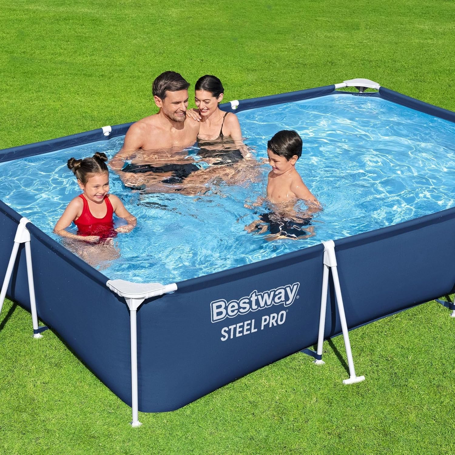 Bestway Steel Pro Rectangular Above Ground Swimming Pool 3m x 2m x 66cm/9'10" x 6'7", Frame Pools, Corrosion-resistant Steel Frame, Sturdy & Durable