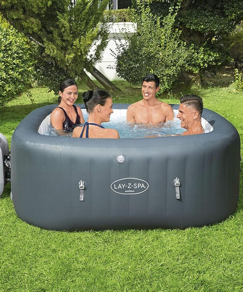 Bestway Lay-Z-Spa Hawaii HydroJet Pro Inflatable Spa 71" x 71" x 28" (1.80m x 1.80m x 71cm), 6-Person Square Hot Tub with HydroJet™ & AirJet™, Freeze Shield™ – Ages 18+
