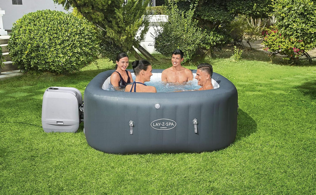 Bestway Lay-Z-Spa Hawaii HydroJet Pro Inflatable Spa 71" x 71" x 28" (1.80m x 1.80m x 71cm), 6-Person Square Hot Tub with HydroJet™ & AirJet™, Freeze Shield™ – Ages 18+