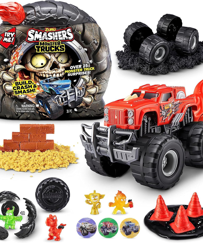 ZURU Smashers Monster Truck Surprise Playset, Build, Smash & Race, Includes 25+ Monster Truck Surprises, Collectible Toys for Kids Ages 3+