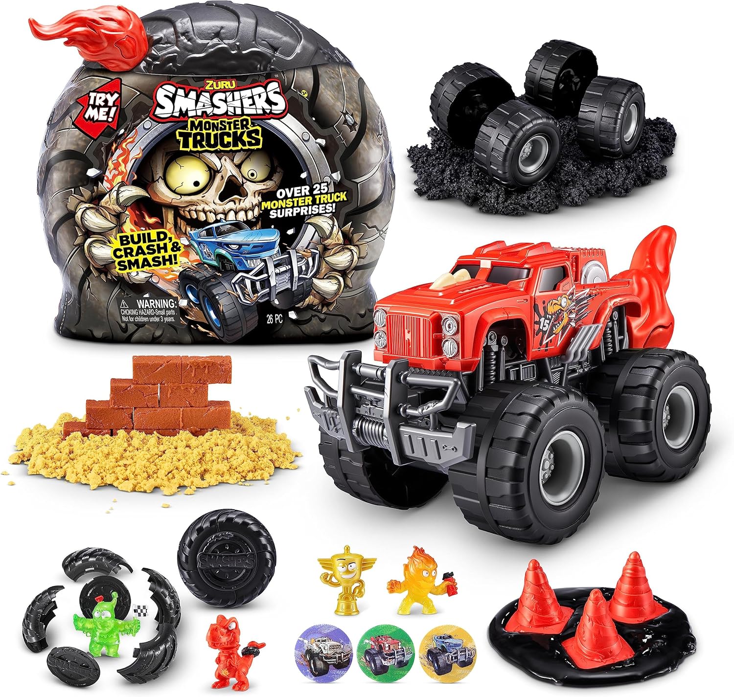 ZURU Smashers Monster Truck Surprise Playset, Build, Smash & Race, Includes 25+ Monster Truck Surprises, Collectible Toys for Kids Ages 3+