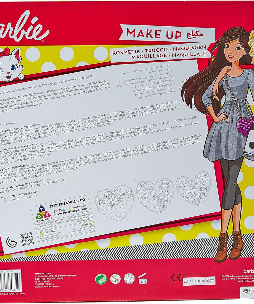 Barbie 4 Decks Heart Shape Cosmetic Case, Pretend Play Makeup Set For Girls Ages 6-9, Multi Color Beauty Toy, Travel Friendly, Organized Compartments, Dress Up And Imaginative Role Play