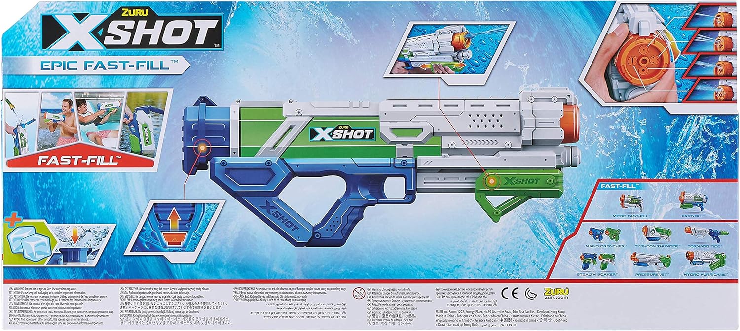 X-Shot Water Warfare Fast-Fill Blaster, Ultimate Summer Water Gun, 700mL Capacity, 34ft / 10m Blast Distance, Kids & Boys, Outdoor Fun, Vacation & Backyard Play