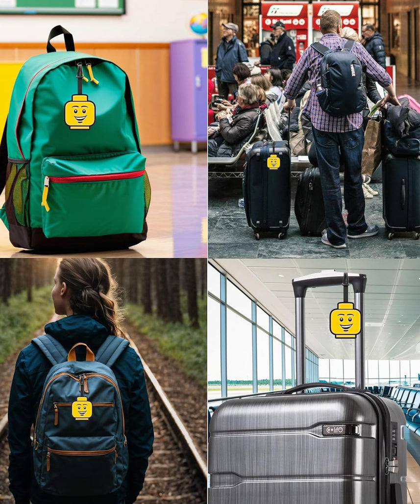 IQ Lego Iconic Silikon-Gepäckanhänger für Reisen, Koffer, Rucksack – ikonisch, ungiftig und geruchlos, mit beschreibbarer Oberfläche auf der Rückseite zur Identifizierung des Ausweises.