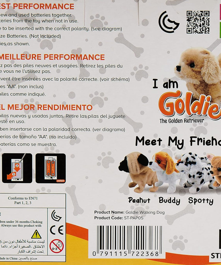 Pugs At Play Goldie Walking Dog Interactive Plush Toy with Bark Sound and Wagging Tail for Kids Ages 3 to 6