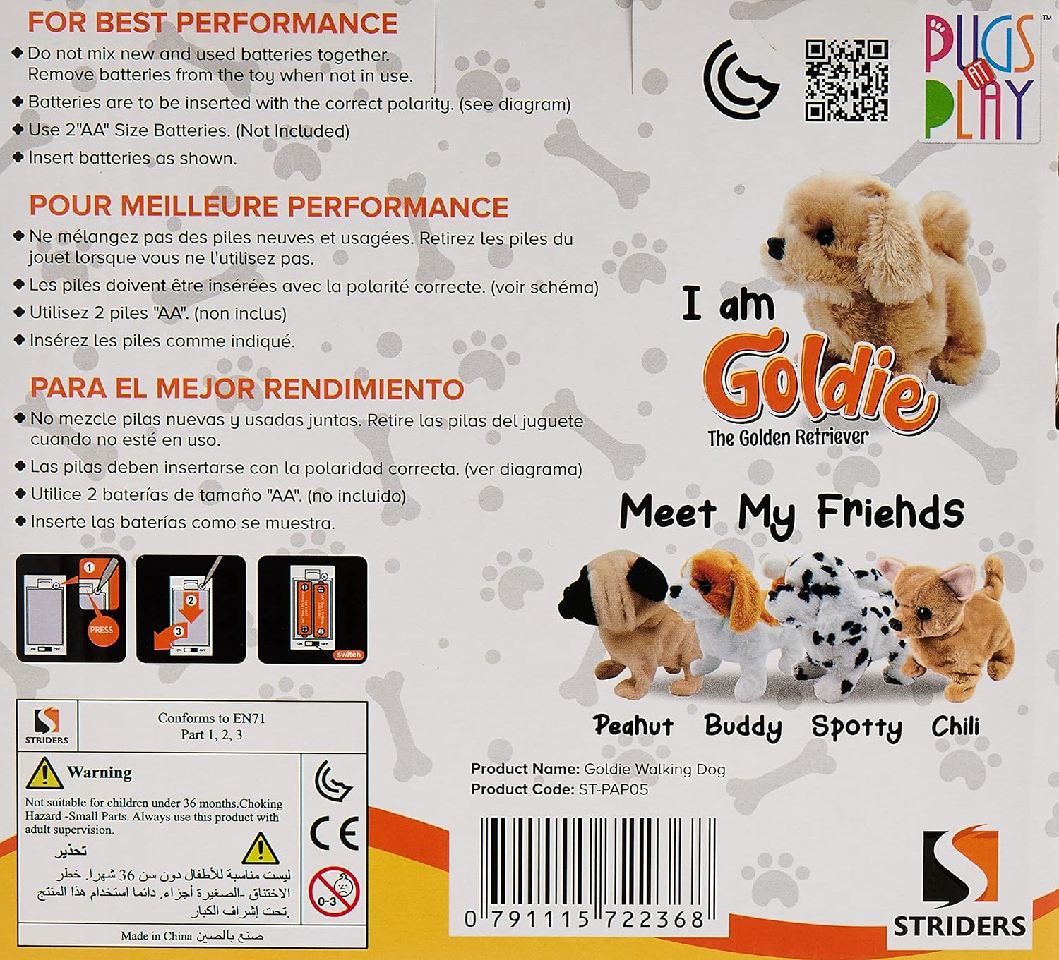 Pugs At Play Goldie Walking Dog Interactive Plush Toy with Bark Sound and Wagging Tail for Kids Ages 3 to 6