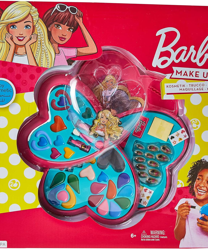 Barbie 4 Decks Heart Shape Cosmetic Case, Pretend Play Makeup Set For Girls Ages 6-9, Multi Color Beauty Toy, Travel Friendly, Organized Compartments, Dress Up And Imaginative Role Play