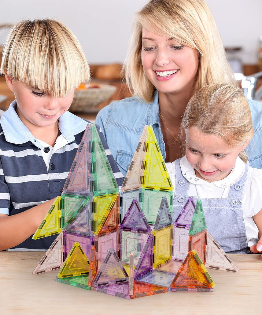 PicassoTiles 48-Piece Magnetic Blocks – Reflective Leaf Flakes, STEM Learning Construction Toy, Ages 3+