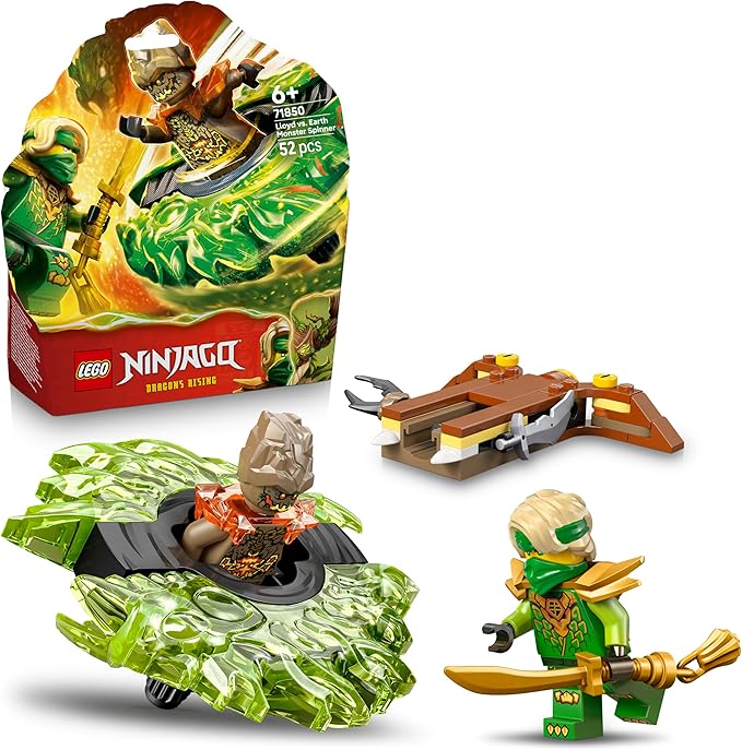 LEGO NINJAGO Lloyd vs. Earth Monster Spinner - Ninja Spinning Toy w/a Launcher, Battling Tops & 2 Minifigures - Birthday Gift for 6+ Year Old Boys & Fans - 71850