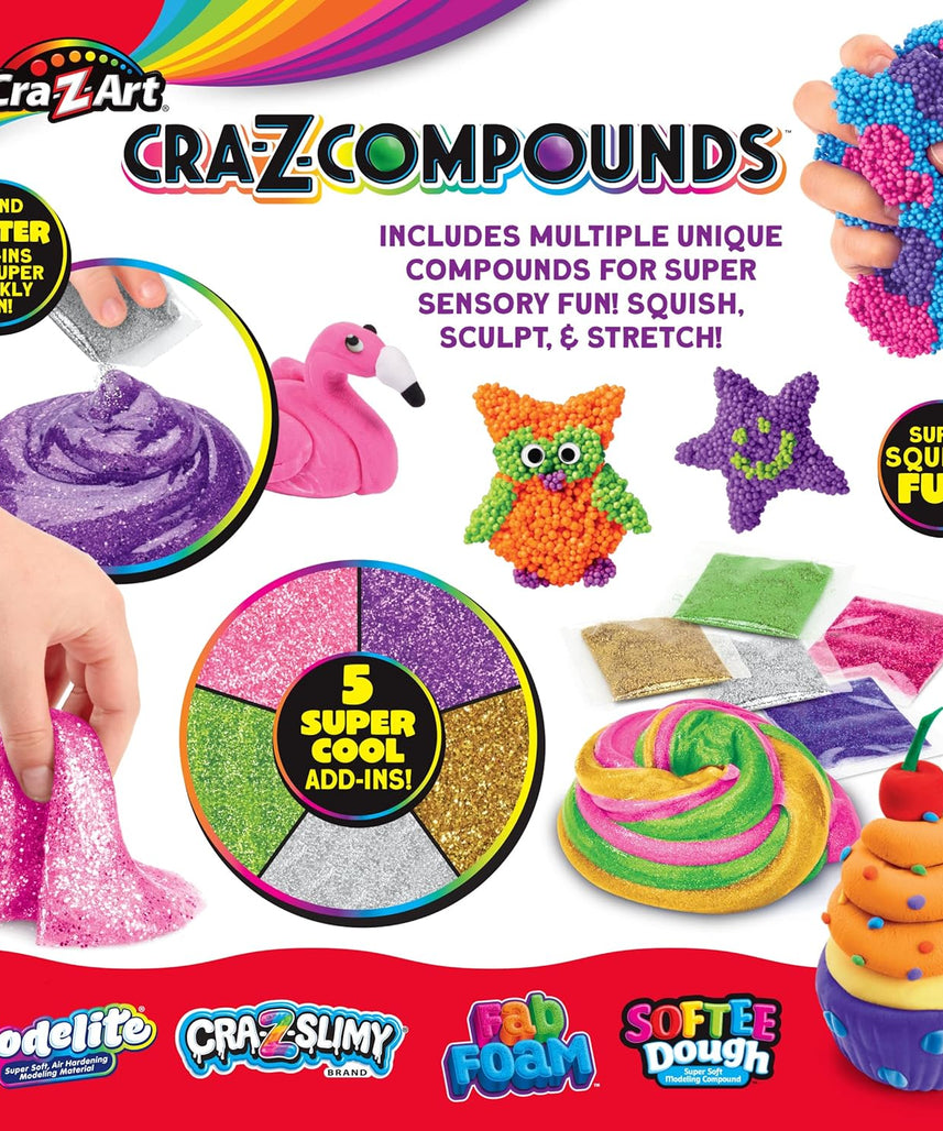 Cra-Z-Slimy 60066 Slime Compound 4-Pack Toy, Includes Softee Dough, Cra-Z Slimy, Fab Foam, Modelite, Glitter Add-Ins, Sensory Play Kit for Kids 6+