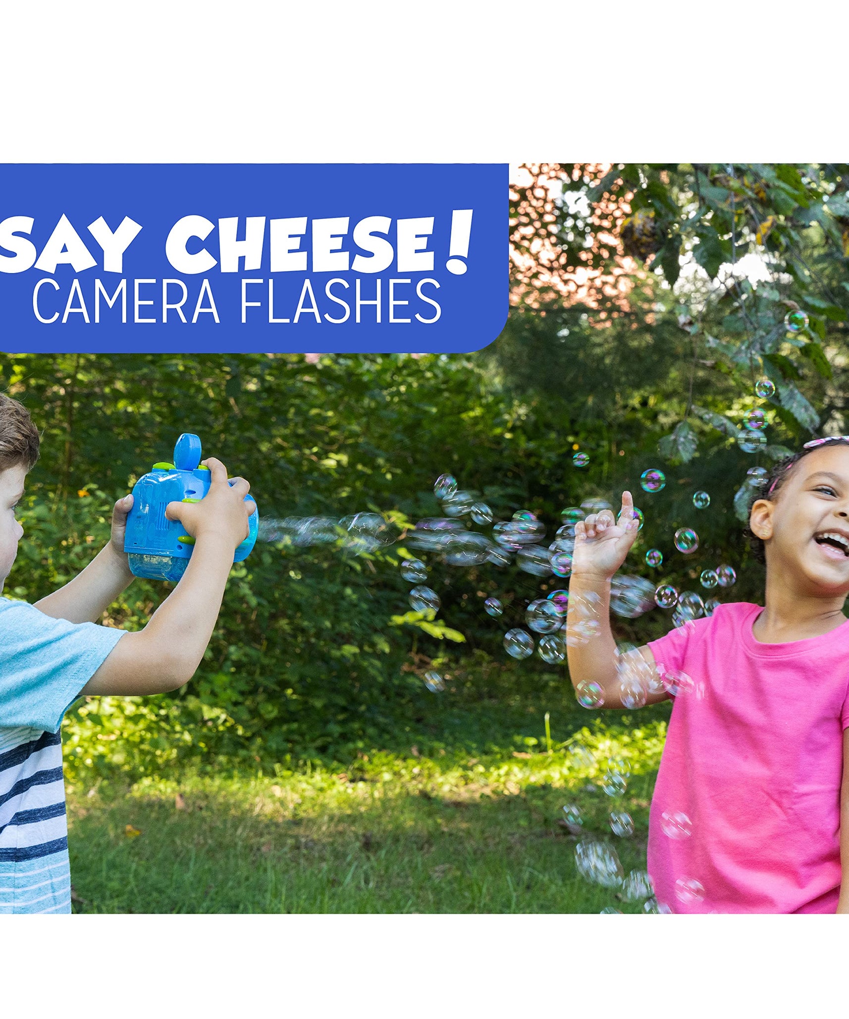 Fubbles No Spill Bubble Camera Toy, 118ml Bubble Solution Included, Automatic Bubble Camera for Kids, Non Spill Bubble Maker with Lights and Sound, Pretend Play Bubble Toy, Battery Operated, Outdoor Bubble Fun, Ages 3 Plus