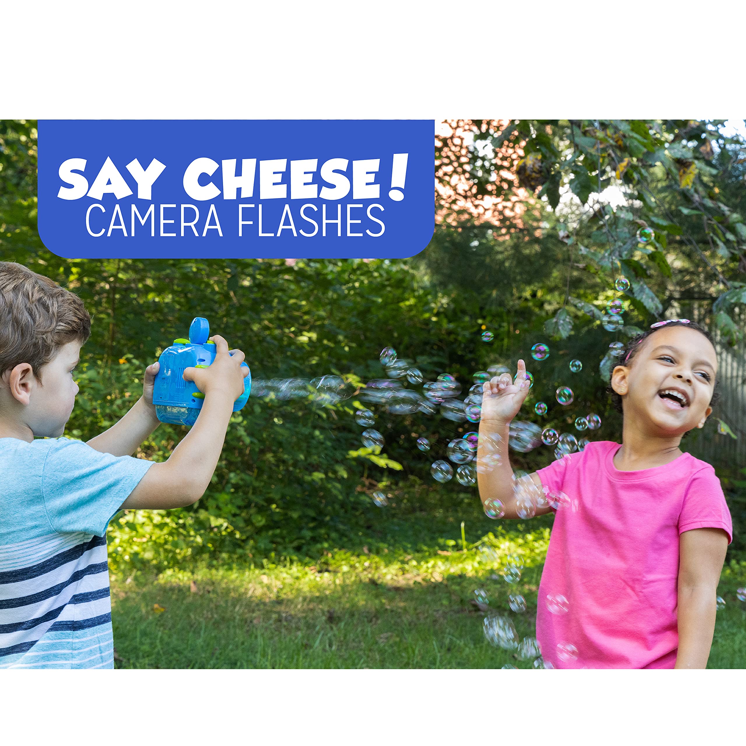 Fubbles No Spill Bubble Camera Toy, 118ml Bubble Solution Included, Automatic Bubble Camera for Kids, Non Spill Bubble Maker with Lights and Sound, Pretend Play Bubble Toy, Battery Operated, Outdoor Bubble Fun, Ages 3 Plus