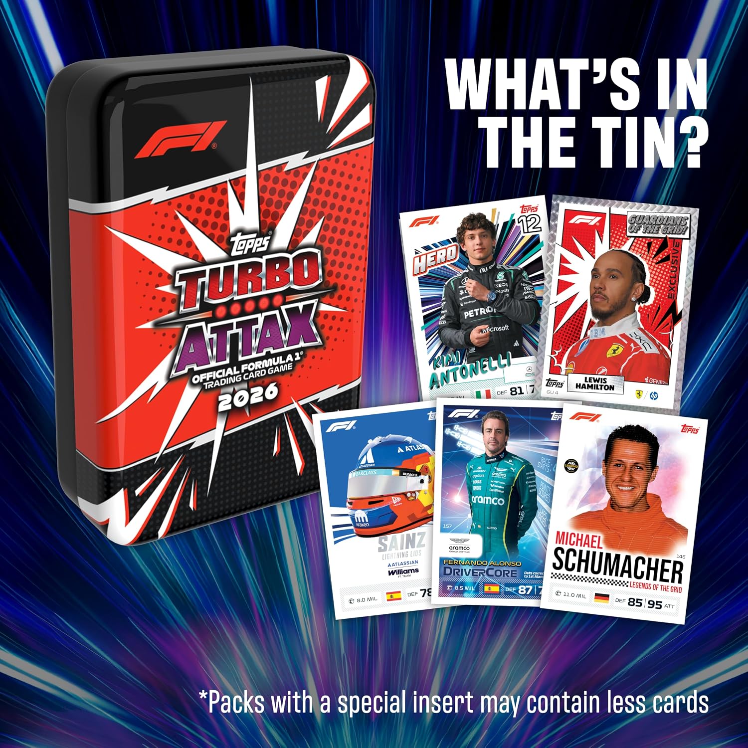 Topps Formula 1 Turbo Attax 2026 Mega Tin Guardians of the Grid, 48 Trading Cards with 4 Exclusive Guardians of the Grid Cards, Memento Relic Chase Cards, Official F1 Collection, 6+ Years