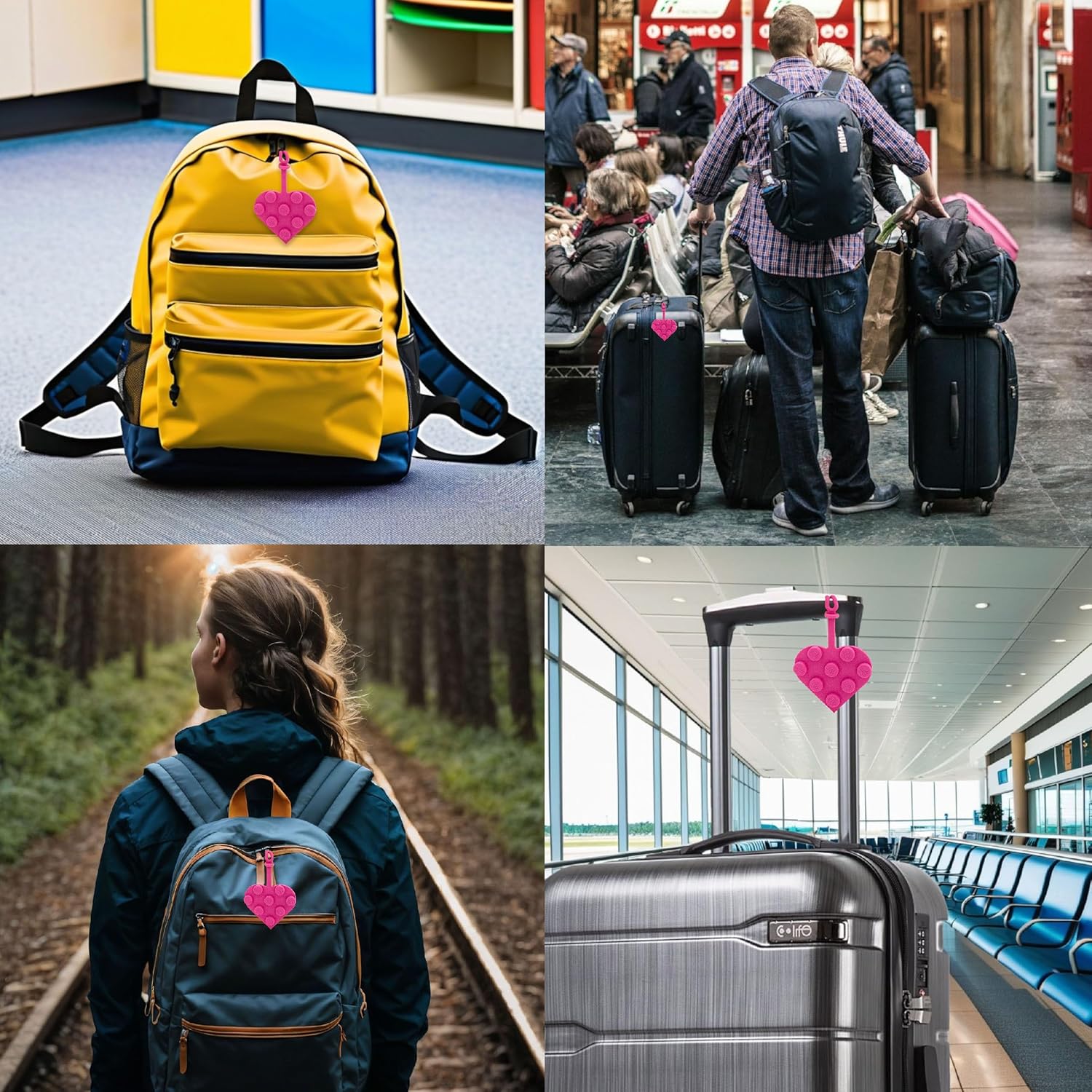 LEGO 3x3 Heart Silicone Bag Tag - Pink (53692), Silicone, Luggage tag for Travel, Spring Break, Vacation, Cruise, School Backpack Charm, Easter Basket Stuffer