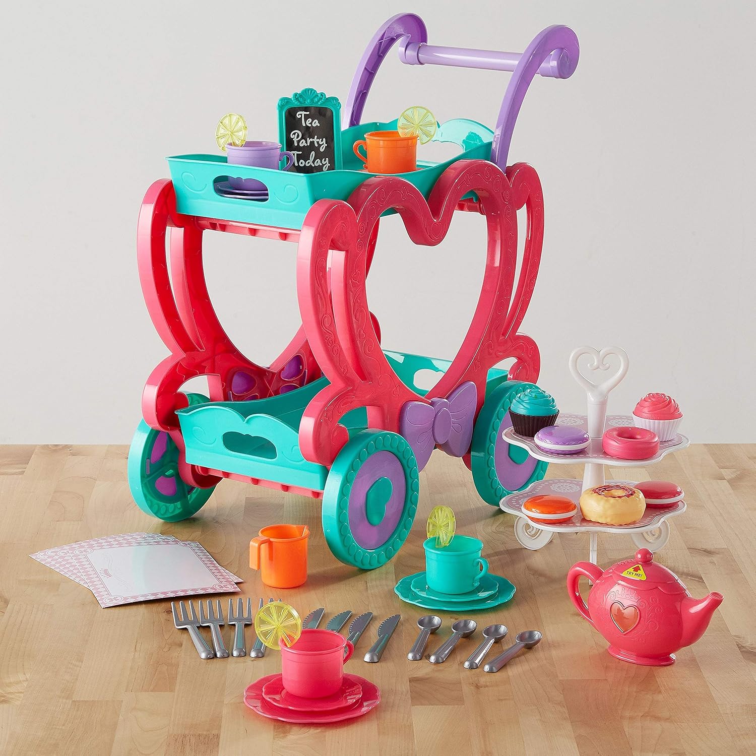Boley Tea Cart Toy Set 47 Pieces, Pretend Play Tea Party Trolley with Tea Accessories for Kids, Role Play Toy Set, Ages 3+