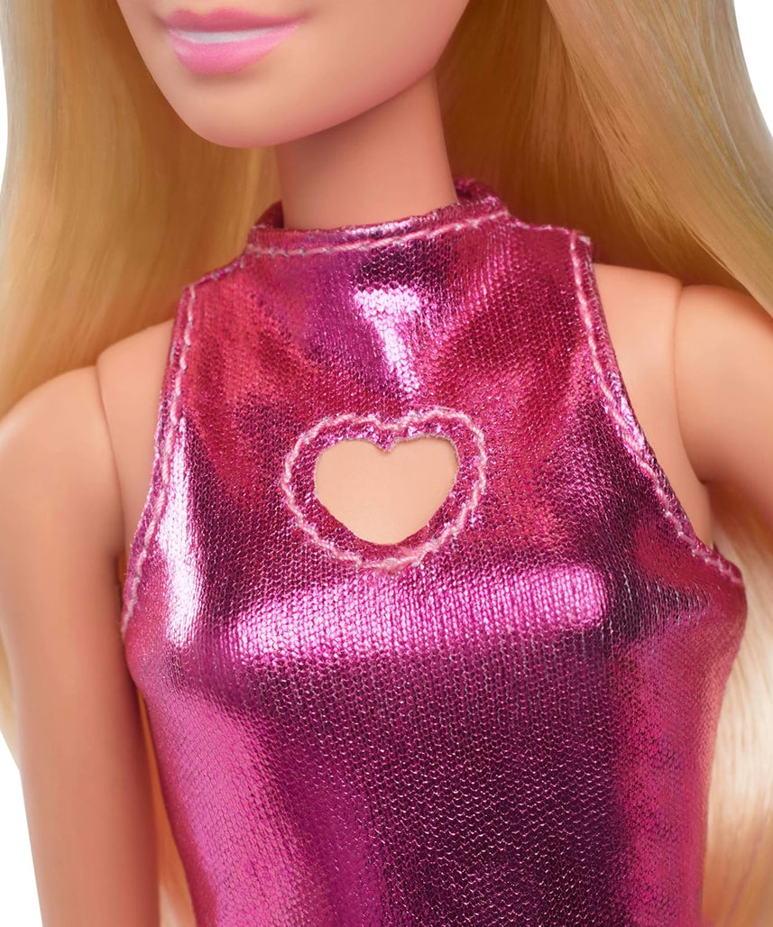 Barbie Fashionistas Doll #230 with Blond Hair, Wearing Metallic Pink Minidress with Heart Cut-Out, White Bracelet and Heels