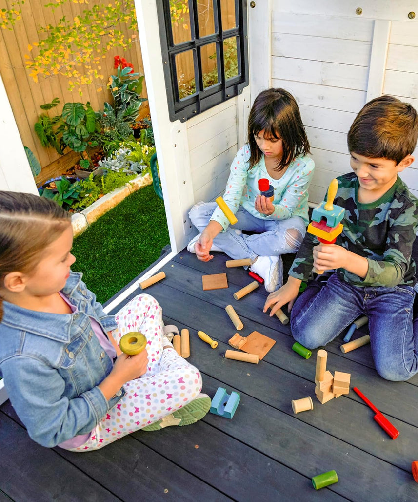 KidKraft Wrangler Way Swing Set / Two-Story Clubhouse Playset with Slides, Swings, Acrobar and Play Kitchen, Wooden Outdoor Swing Set for Kids Ages 3 to 10