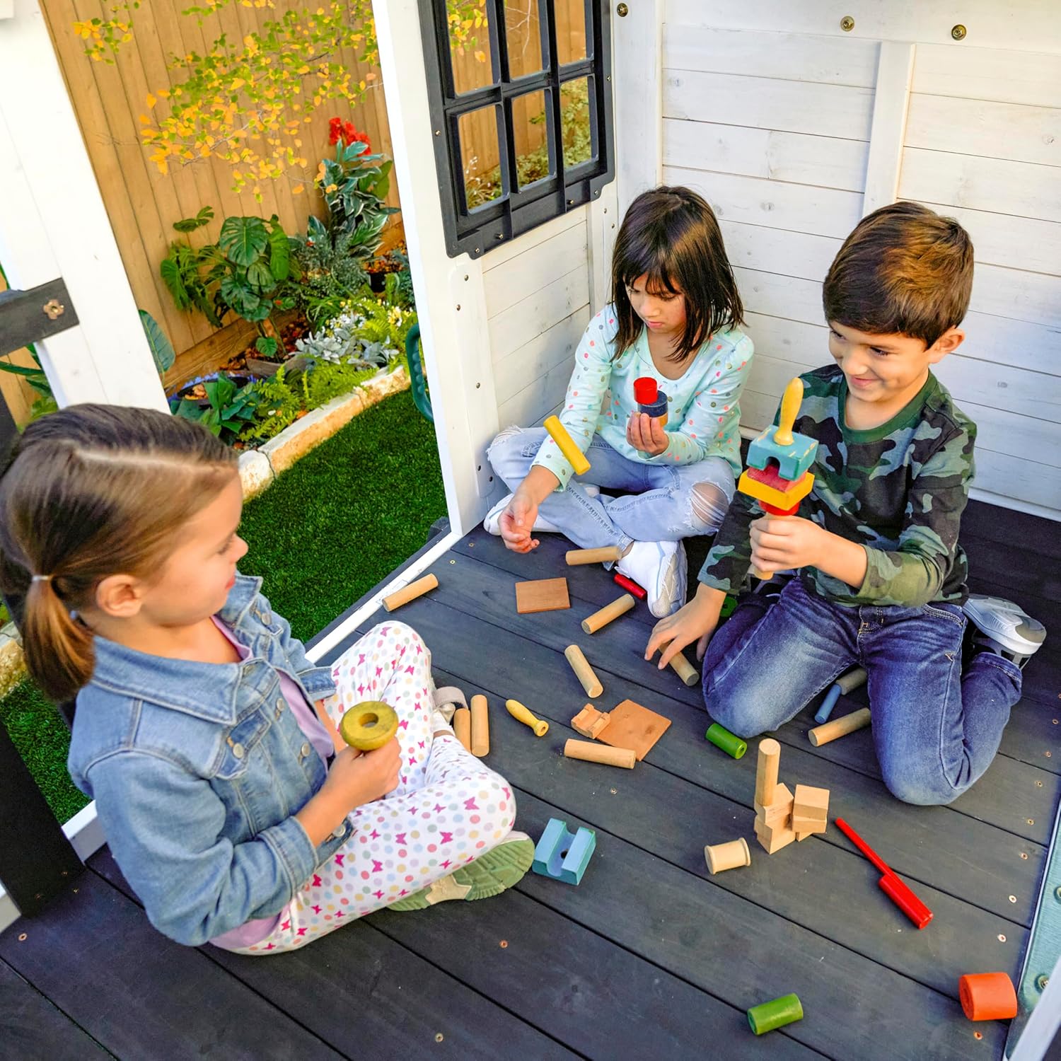 KidKraft Wrangler Way Swing Set / Two-Story Clubhouse Playset with Slides, Swings, Acrobar and Play Kitchen, Wooden Outdoor Swing Set for Kids Ages 3 to 10