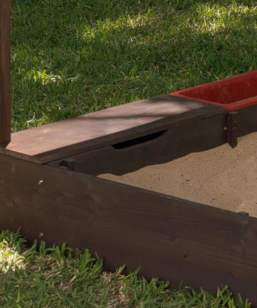 KidKraft 504 Cabana Sandbox, Wooden Outdoor Sandpit Playset, Mesh Canopy Cover, Storage Bins, Weather Resistant Wood, Backyard Sandbox for Kids Ages 2 to 8