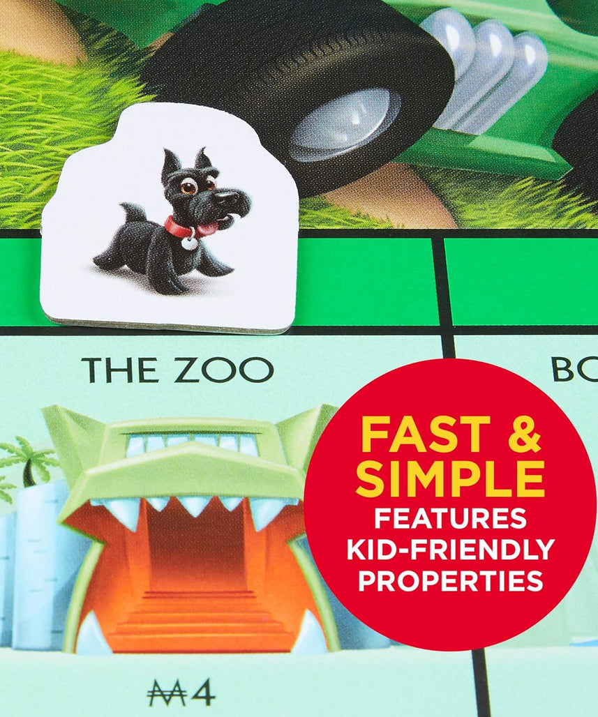 Monopoly Junior Board Game, Original Version C3889, Kid-Friendly Properties, Top Hat Token, Little Scottie, Little Hazel, Toy Car, Family Board Game, Ages 5+