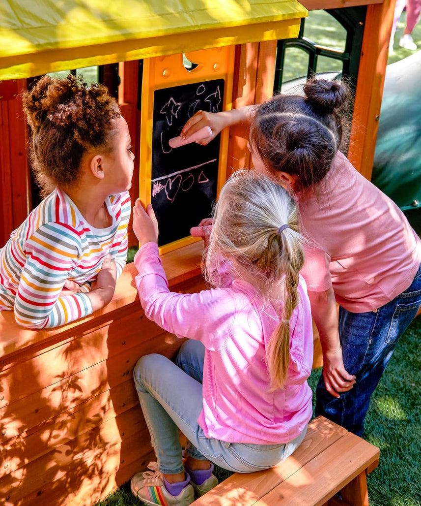 KidKraft Falcon Ridge Wooden Swing Set / Playset – Outdoor Playhouse with Slides, Swings, Rock Wall, Clubhouse, and Deluxe Kitchen for Kids Age 3-10 Years