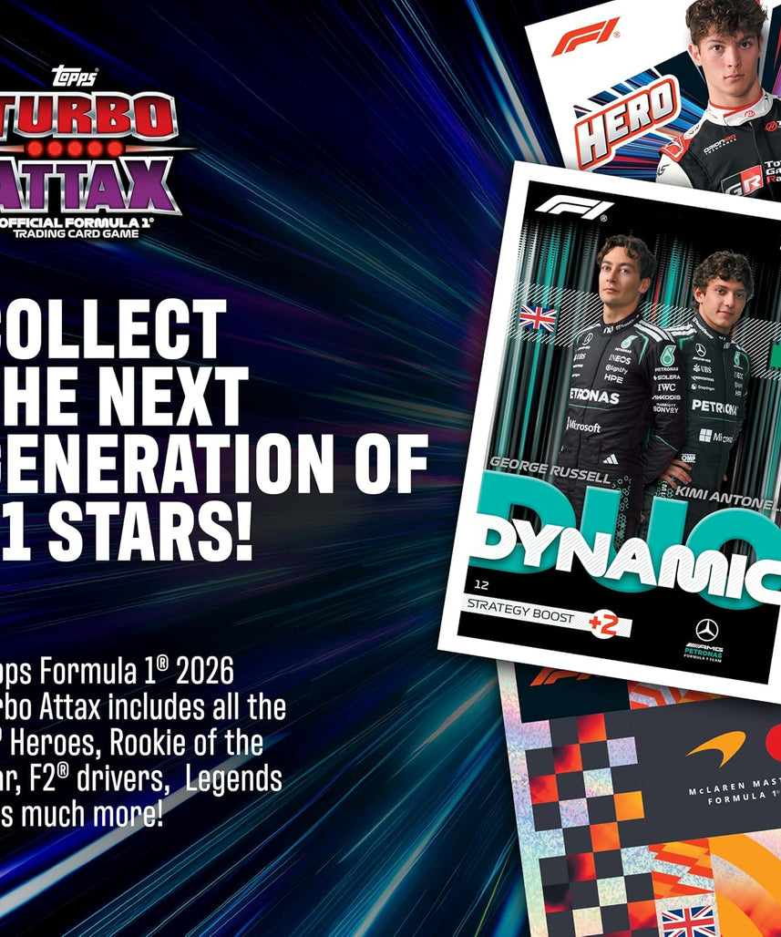 Topps Formula 1 Turbo Attax 2026 Mega Tin Guardians of the Grid, 48 Trading Cards with 4 Exclusive Guardians of the Grid Cards, Memento Relic Chase Cards, Official F1 Collection, 6+ Years
