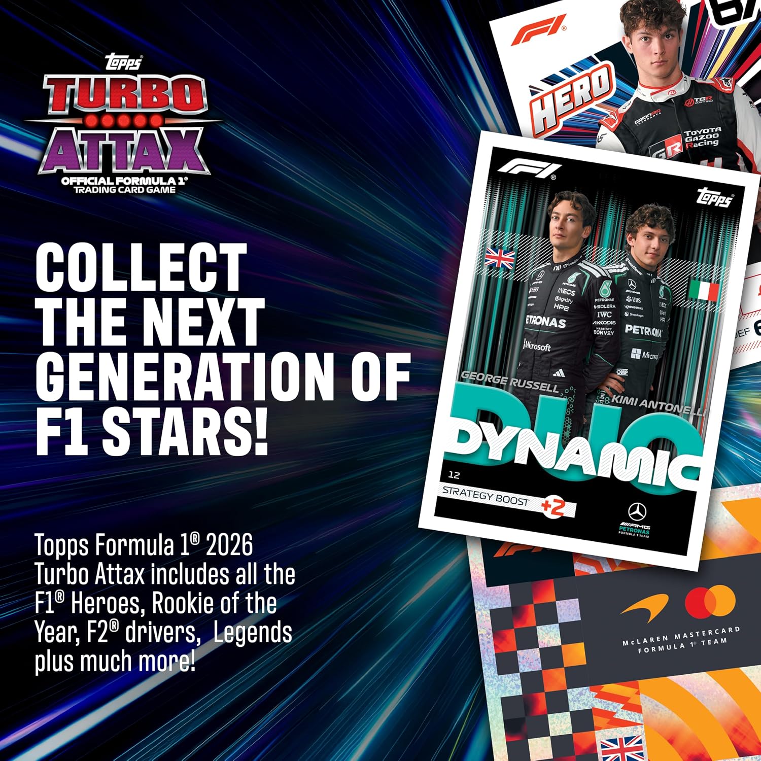 Topps Formula 1 Turbo Attax 2026 Mega Tin Guardians of the Grid, 48 Trading Cards with 4 Exclusive Guardians of the Grid Cards, Memento Relic Chase Cards, Official F1 Collection, 6+ Years
