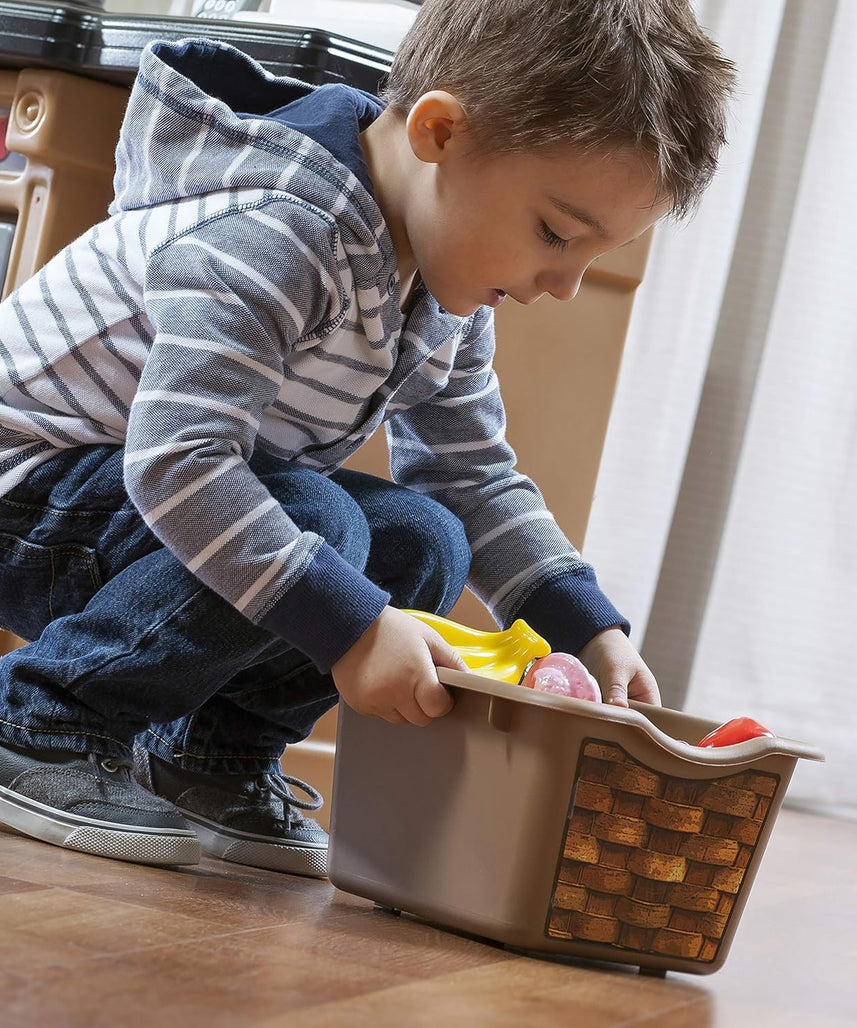 Step2 Custom Kitchen Refresh, Interactive Roleplay Kitchen Set with Lights Sounds Storage Accessories, Pretend Cooking Toy for Kids Boys and Girls Age 2 to 6, Tan