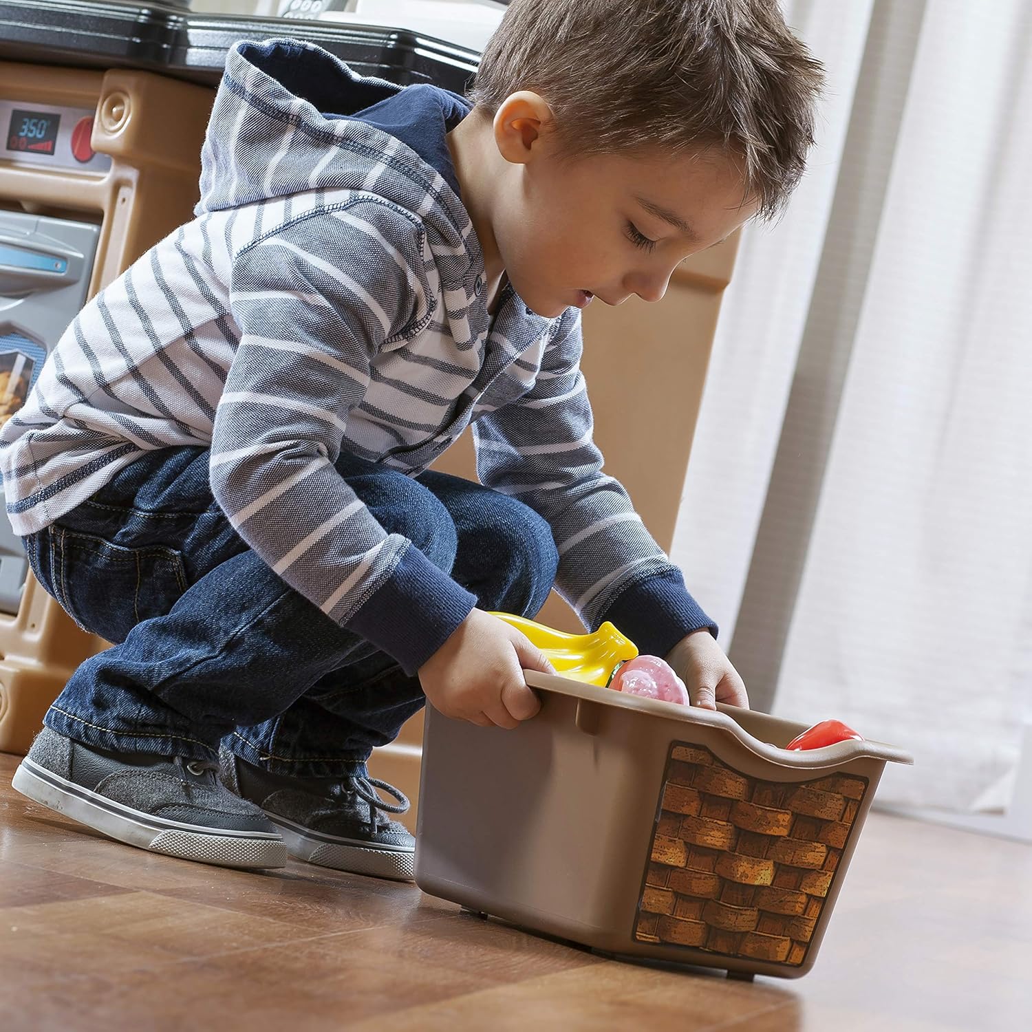 Step2 Custom Kitchen Refresh, Interactive Roleplay Kitchen Set with Lights Sounds Storage Accessories, Pretend Cooking Toy for Kids Boys and Girls Age 2 to 6, Tan